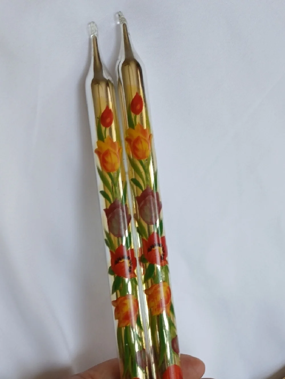 2 Vtg Mercury Glass Taper Candles Floral 10